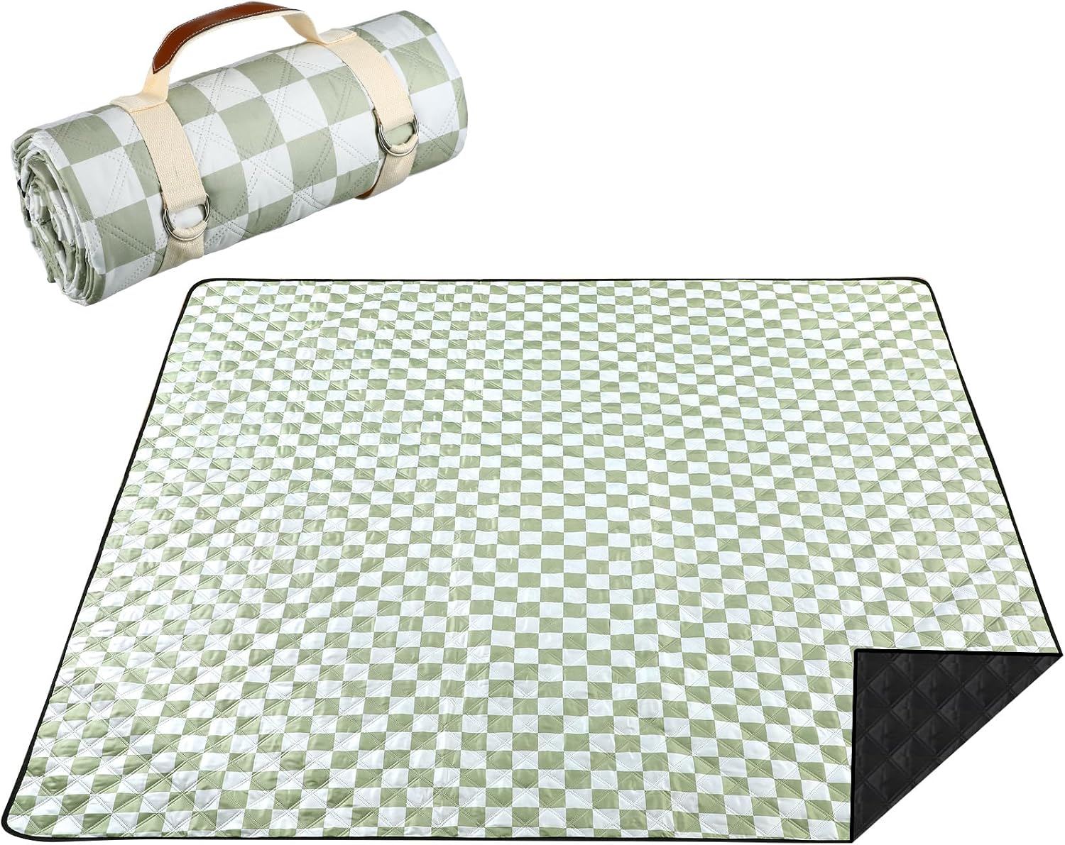 Plaid-patterned fleece-surface picnic mat